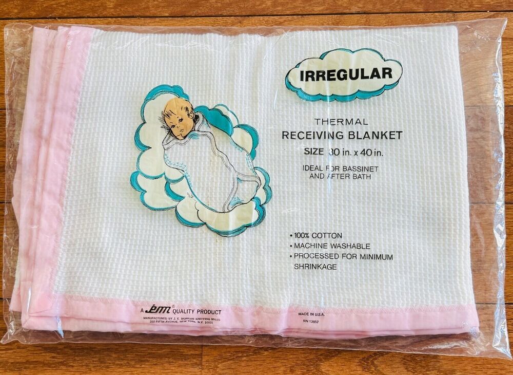 Vintage JE Morgan White Cotton Thermal Waffle Knit Receiving Blanket 30"x40" NEW